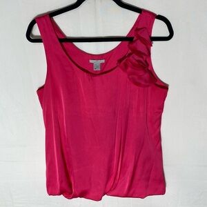 H&M Magenta Pink Satin Sleeveless Bubble Hem Tank Top Blouse W Floral Detail 10